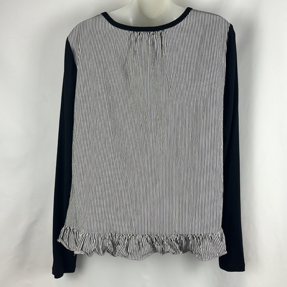 Kate Spade‎ Broome Street Blouse Mixed Media Ruffle Hem Striped Top Size M - Picture 7 of 9